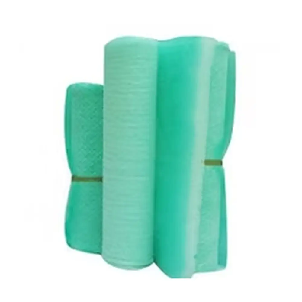 Two rolls of green fiberglass paint arrestor filter media for spray booth exhaust
